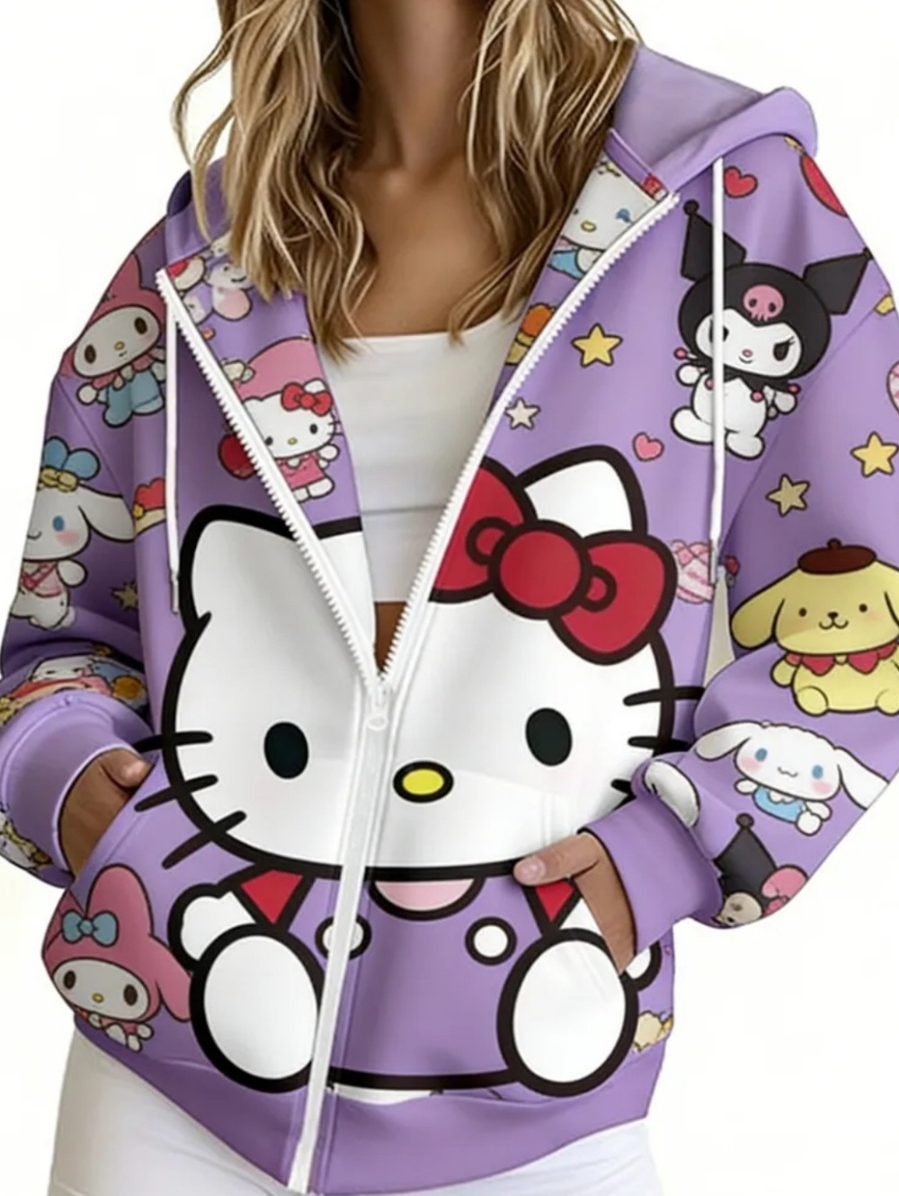 Hello Kitty Purple Zip-Up Hoodie Jacket Size L